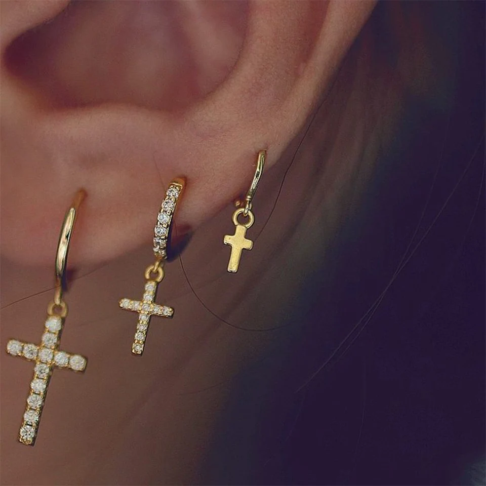 Zircon Cross Dangle Earrings For Women Girls Stainless Steel Cross Earring 2025 Trending Couple Wedding Aesthetic Jewelry Aretes image 4