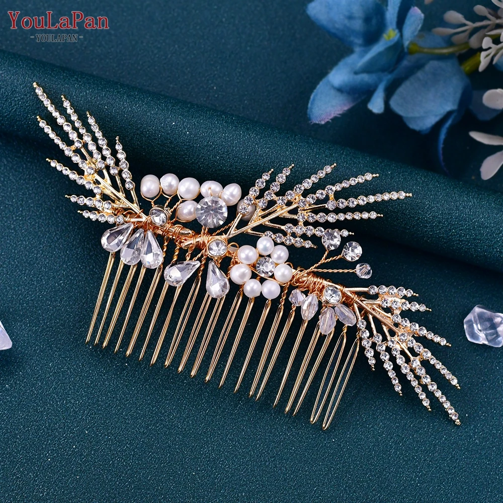 YouLaPan-peine de hoja de aleación para novia, Tiara de boda, accesorios para el cabello, tocado de novia, adornos para el cabello, joyería para la cabeza de mujer, HP01