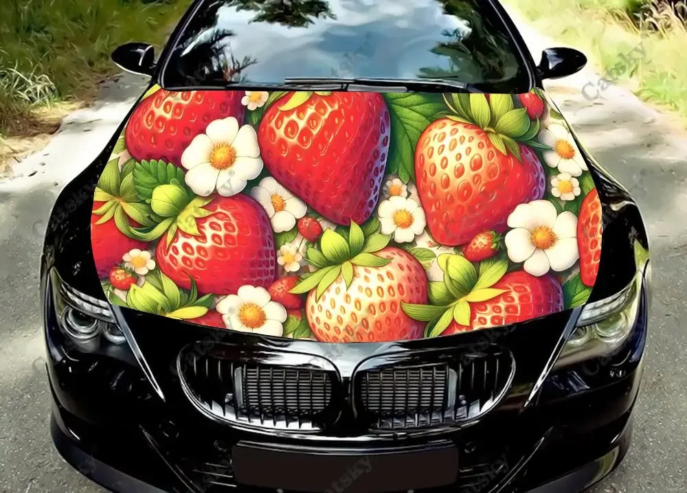 

Watercolor Strawberries Pattern Car Hood Decal Truck Vinyl Sticker Graphic Wrap Stickers Trucks Auto Accessories Bonnet Vinyls