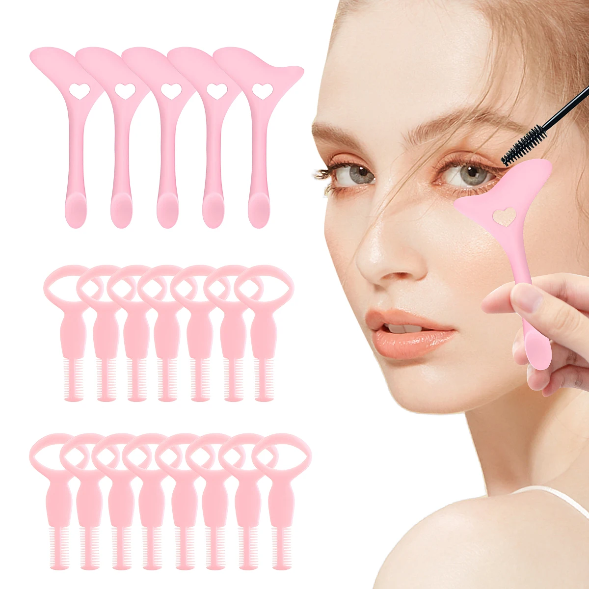 20 eyeliner-penvormen, siliconen vleugeltip, oogschaduw en wimper multifunctioneel oogzwart schild, make-uphulpmiddelen voor beginners (roze)