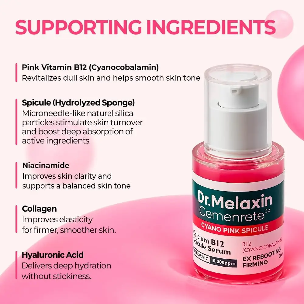 Skincare Dr.Melaxin Soro Cemenrete Cyano Pink Spicule com Cálcio, aperto dos poros refina os poros soro de aperto 1,01 fl. onças.