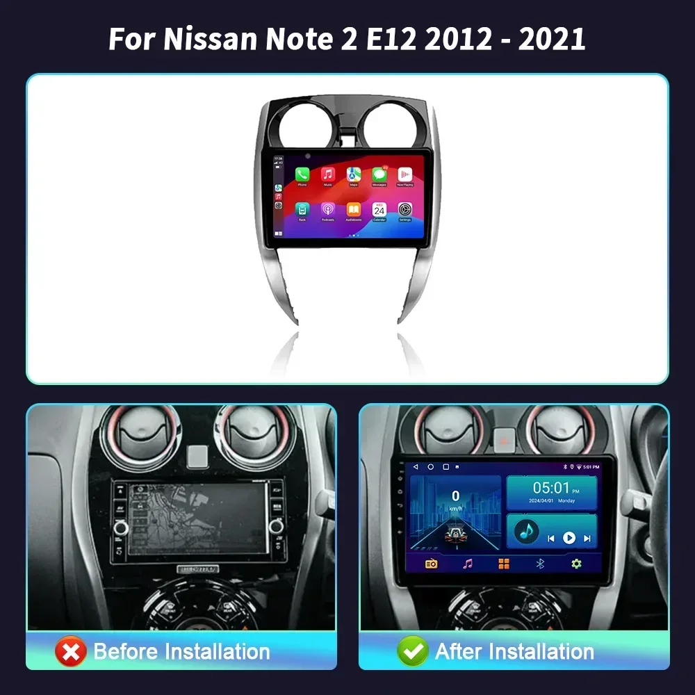 Android 14 For Nissan Note 2 E12 2012-2021 Car Radio Multimedia BT Carplay Android Car Multimedia Navigation 4G GPS Touch Screen