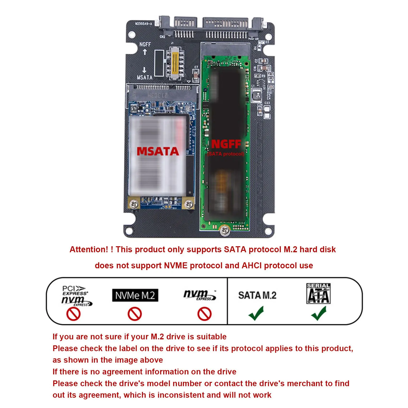 M.2 NGFF MSATA SSD to SATA 3.0 Adapter Card 2 in 1 Converter Card M.2 SSD Adapter Card External Hard Drive Enclosure