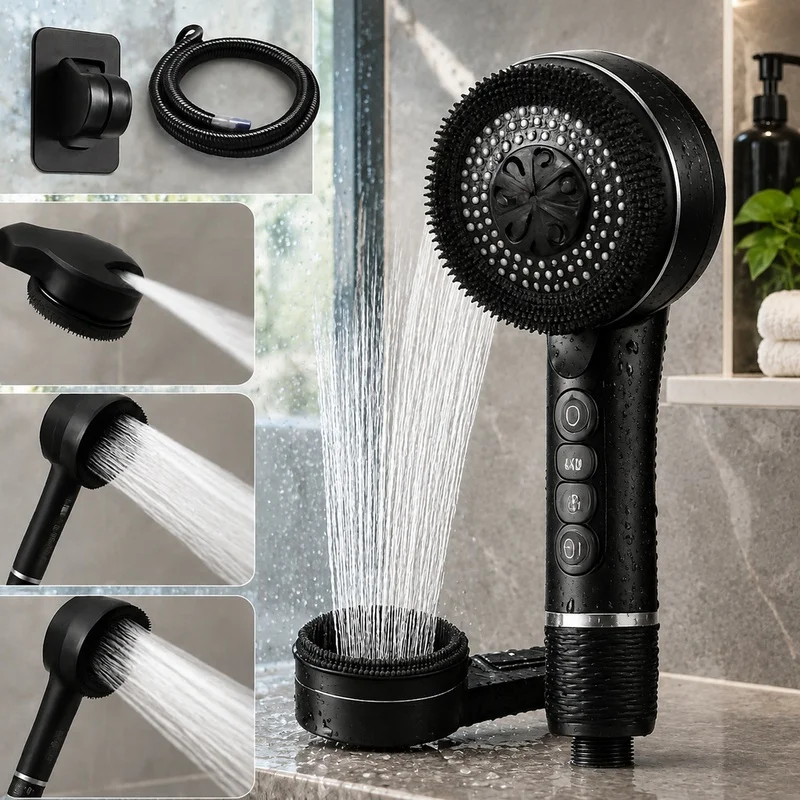 Adjustable 4-Mode Filtered Shower Head for Bathroom with Integrated Water Flow Regulation