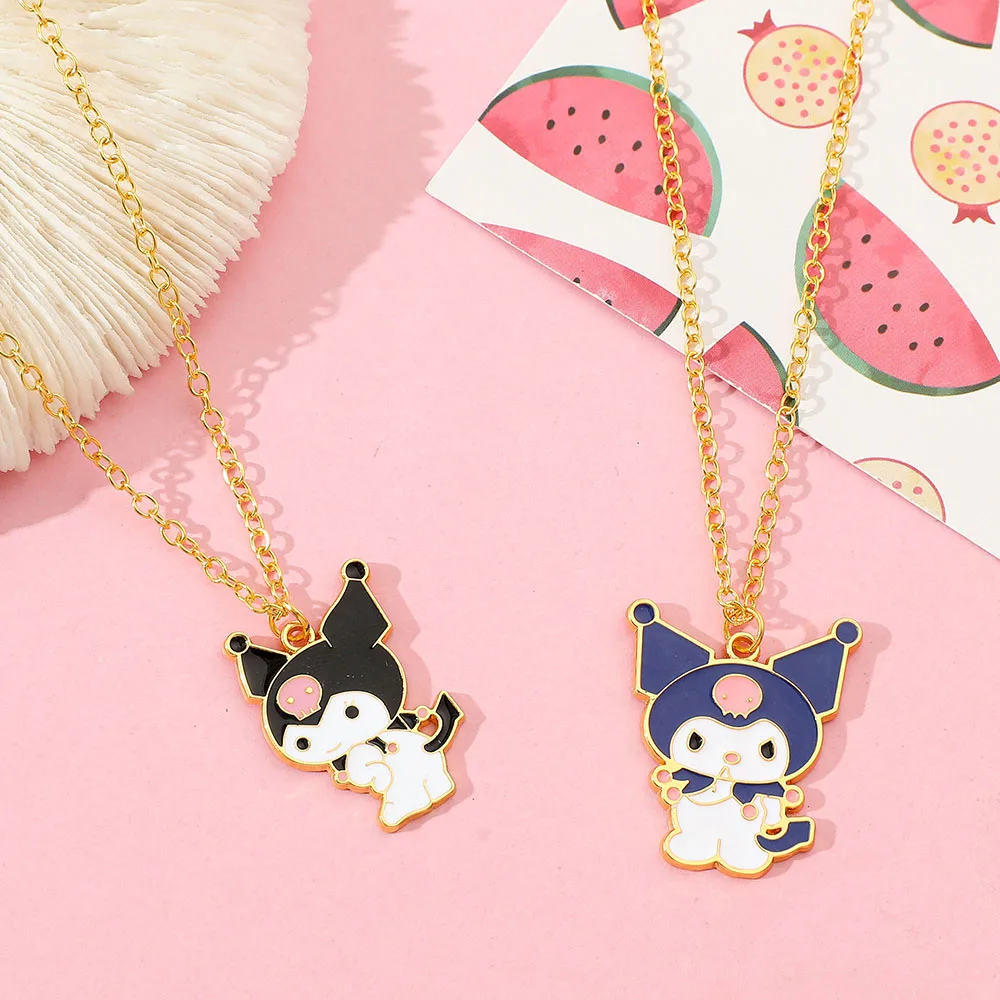 Anime Sanrio Figure Necklace Kuromi Cartoon Metal Enamel Pendant Necklace Kawaii Women Girl Party Birthday Jewelry Gifts