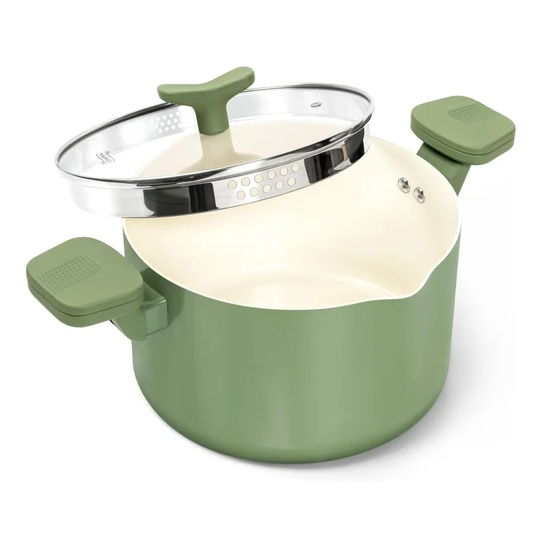 

CSK Pasta Pot with Strainer Lid 6Quart with Twist and Lock Handles Soup Pot with Nonstick Granite Coating Induction Compatible