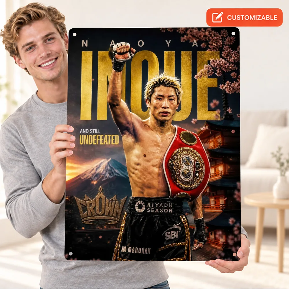 Naoya Inoue Undefeated Boxer Printed Poster Personalized Aluminum Metal Sign Layered Photo Collage Wall Art For Sports Lounge