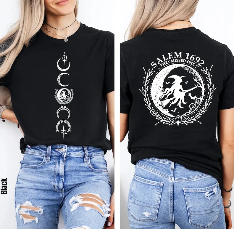 Salem Witch 1692 They Missed One T-shirt [Front and back printing] Cotton aesthetics  street style tumblr Fashion unisex tee TOP