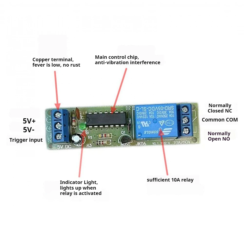 DC5V Self-locking Single-key Bistable Relay Switch 1-channel Relay Module High-level Relay for Industrial Equipment Control