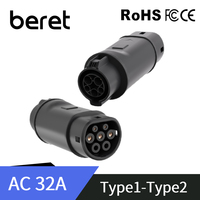 32A AC EV Charger Type 1 to Type 2 Adapter 7KW with Type 2 Female Converter For IEC 62196 Car