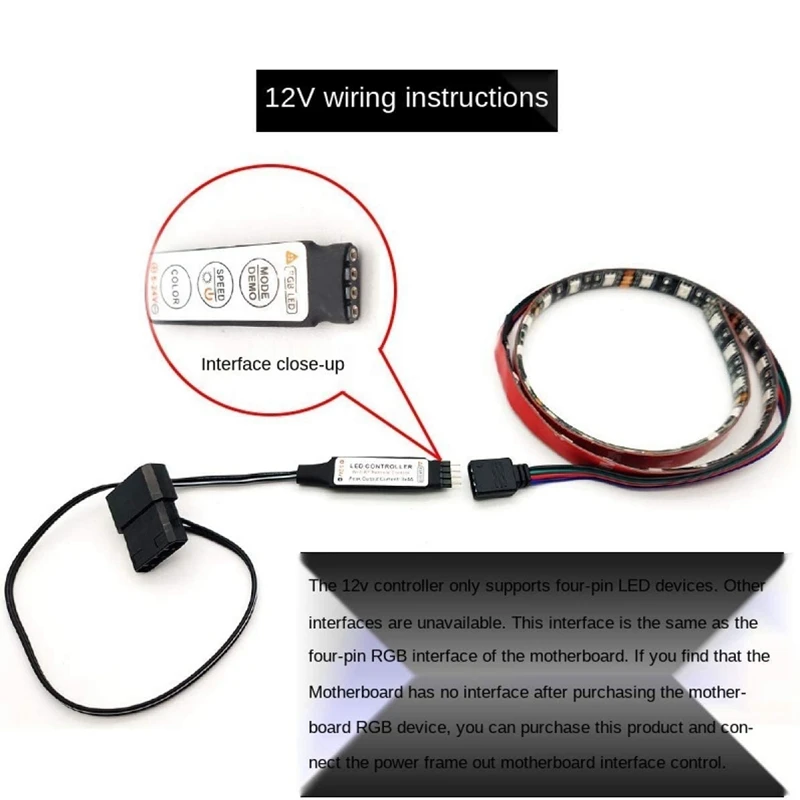 وحدة تحكم تأثير إضاءة مروحة الكمبيوتر، 5 فولت 3-Pin/12 فولت 4-Pin RGB معدات المروحة سلك التحكم/جهاز التحكم عن بعد مع تشغيل/إيقاف