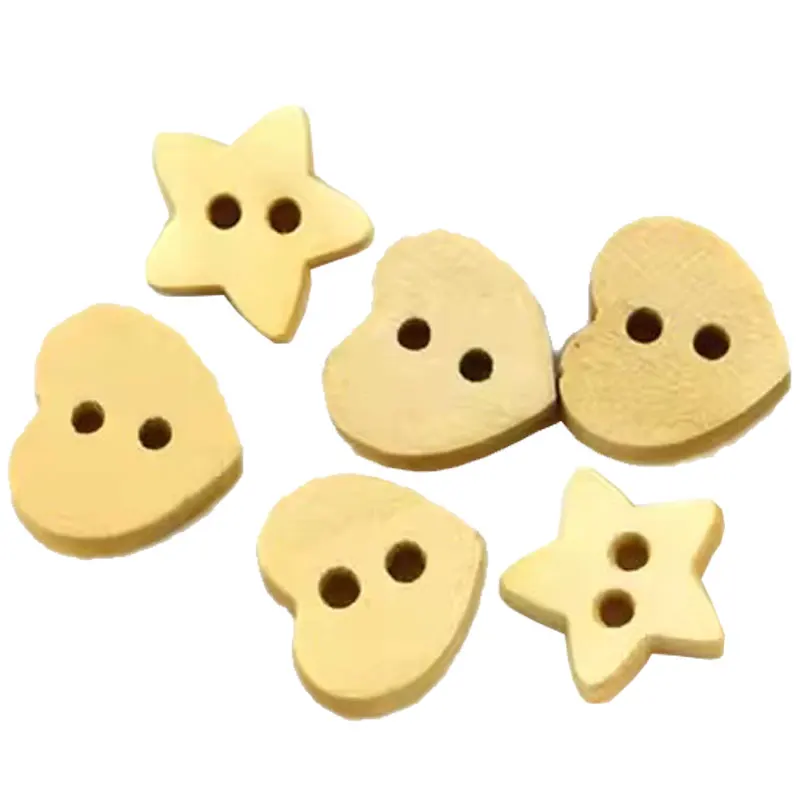 500PCS 2 Holes Heart Star Wooden Buttons Cute Natural Color Sewing Clothes Button Scrapbooking Garment DIY Apparel Accessories