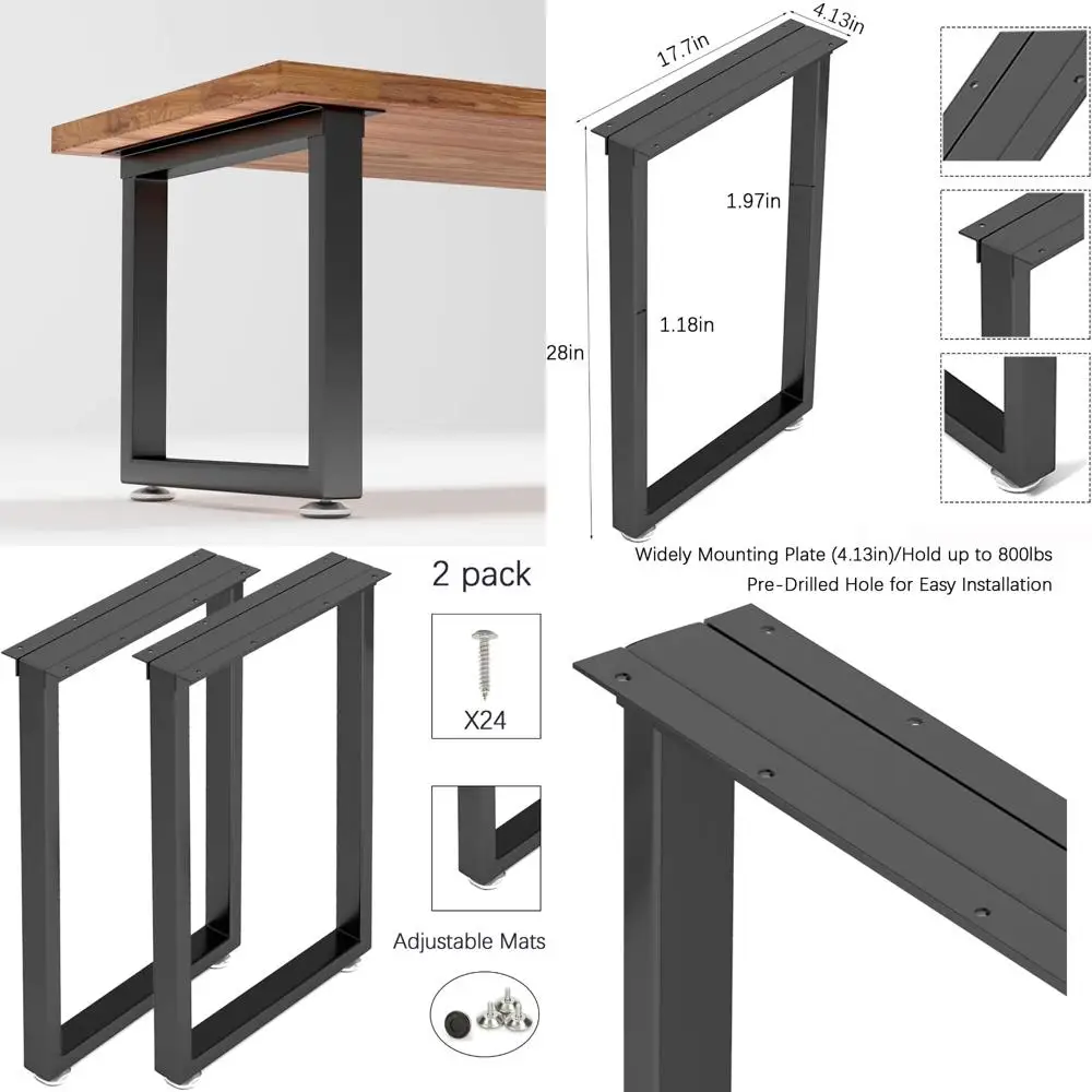 

Industrial Rustic Style Heavy Duty Metal Table Legs 28 Height 17.7 Wide with Adjustable Feet Protectors