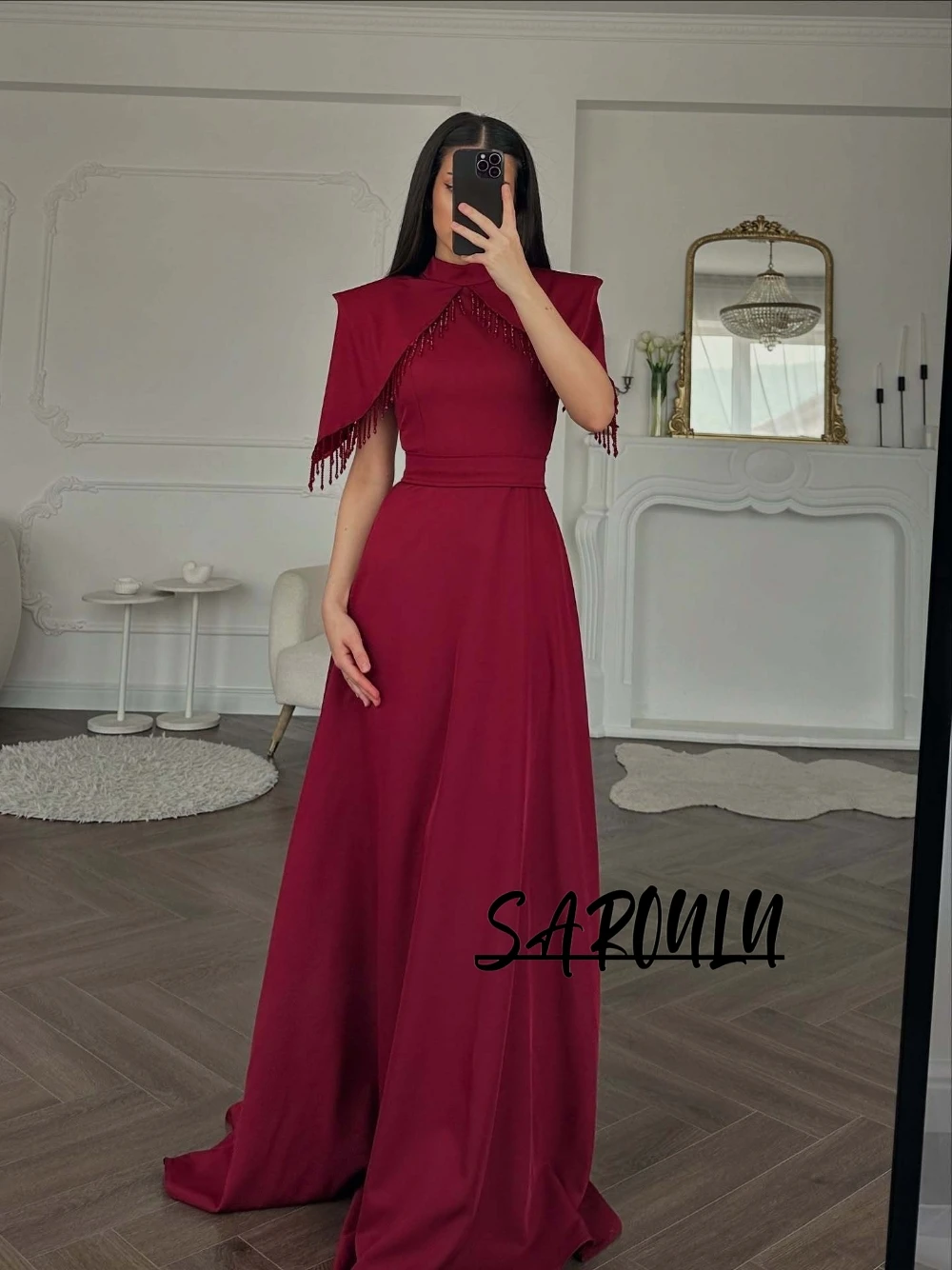 مأدبة رسمية حمراء خط أنيق فستان حفلة موسيقية خمر شرابة ثوب مسائي جميل للنساء فساتين الحفلات المتدفقة النبيلة