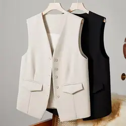 Elegant Womnen Vest Female Outerwear Chic Vest Tops Spring New Vintage Solod Color Sleeveless Vest Coat Short Suit Jacket