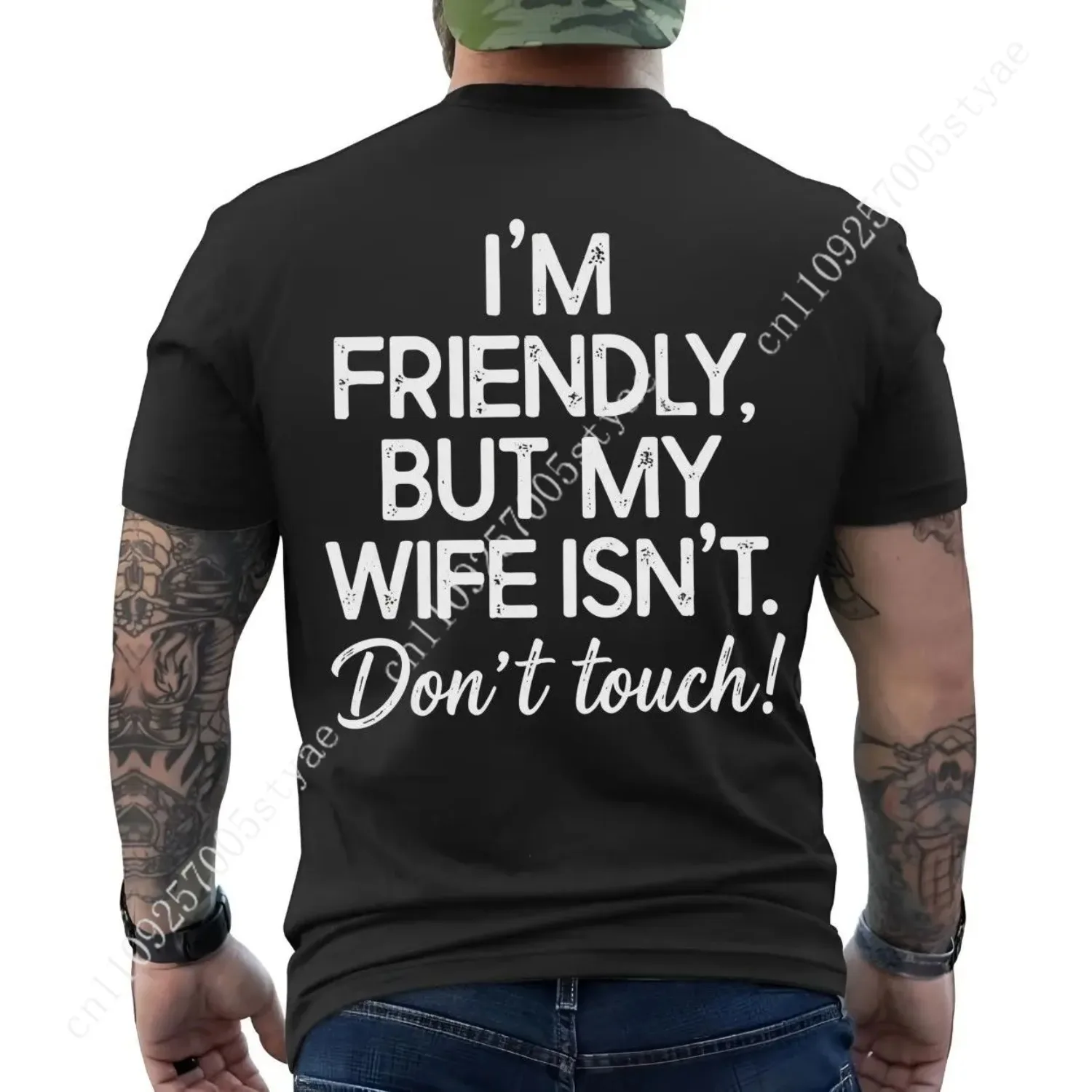 I'm Friendly But My Wife Isn't Funny Warning T-shirt, Men'S Casual Streetwear T-shirt, Comfy And Loose Hooded Pullover Top, Casu
