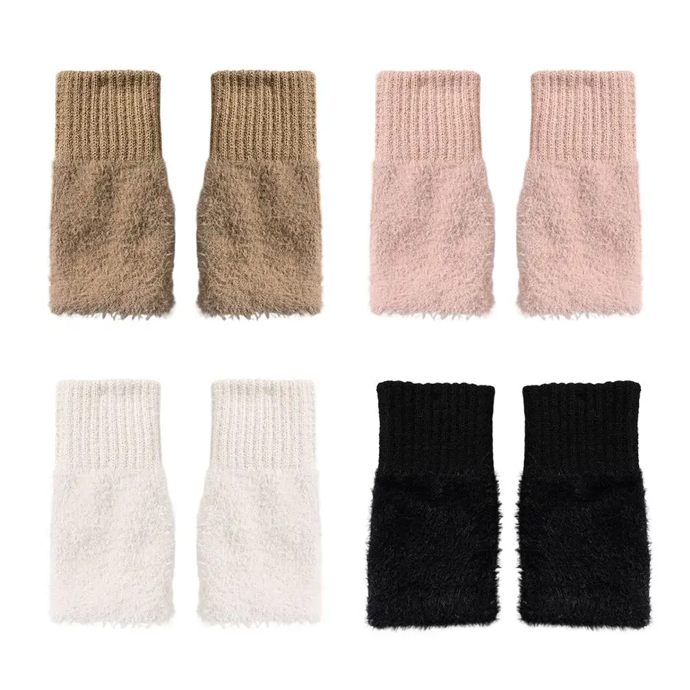 Half-finger Plush Winter Gloves Touch Screen Cold-proof  Warm Fingerless Knitted Wrist Guard Student Office Writing Work Outdoor