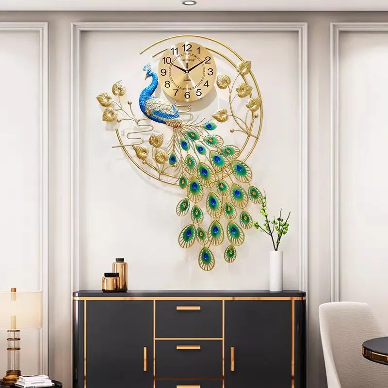 for New Chinese Style Wall Clock Living Room Home Fashion European Silent Creative Peacock Decorative Clock Wall Phoenix