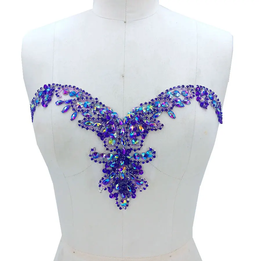 Multi Colored Hand Sewn Rhinestone Stickers Bead Sequins Collar Stickers DIY Wedding Dress Decoration Accessories