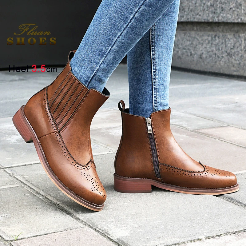 

3.5CM Thick Heel Chelsea Booties Mujer 2026 New Fashion Vintage British Style Spring Autumn Ankle Boots For Women Outdoor Shoes