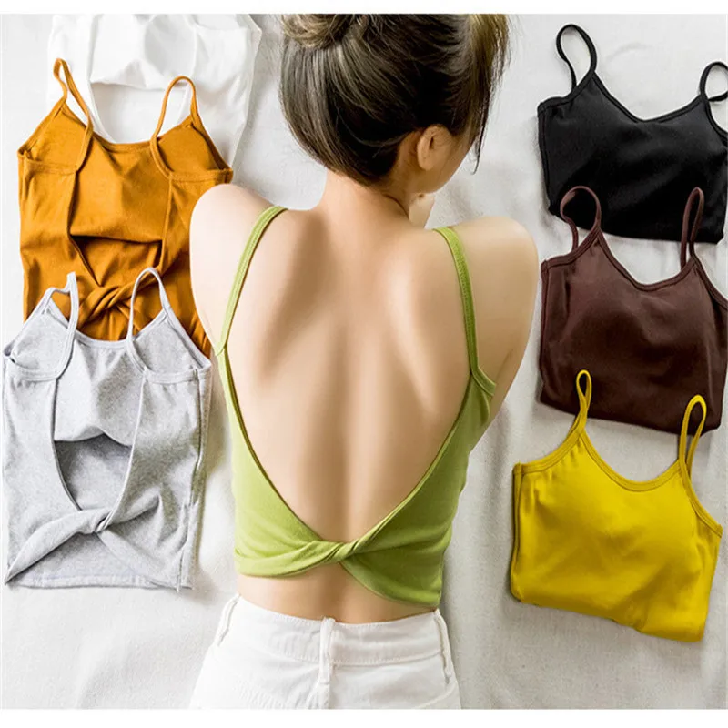 Women Crop Top Backless Bra Tops Female Cotton Seamless Underwear Twist Back Padded Vest Tube Tops Fashion Girls Camisole