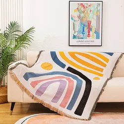 Nordic Knitted Thread Throw Blanket Geometric Towel Tapestry Bedspread Decorative Piano Sofa Dustproof Cover Travel Blankets