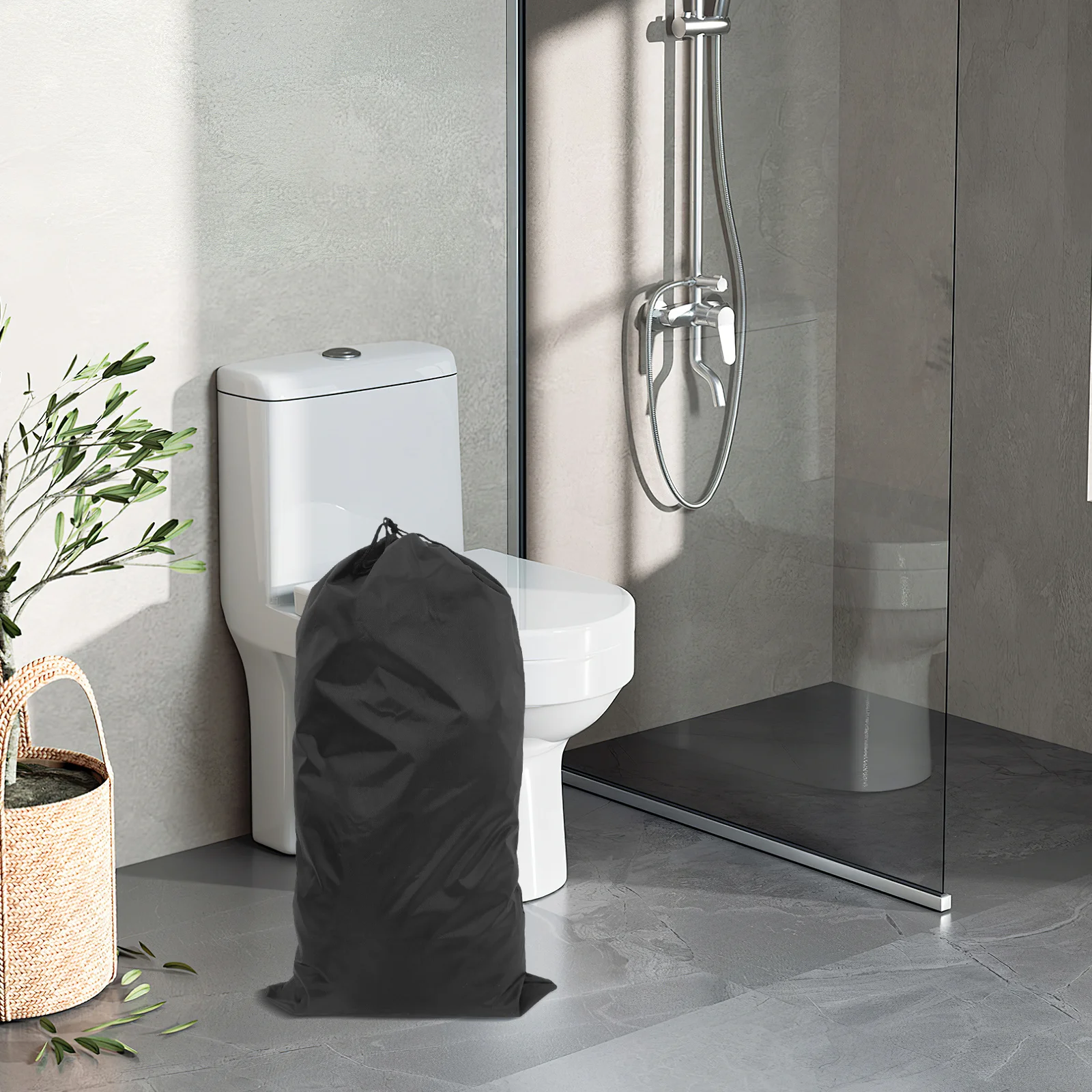 

Portable Foldable Soaking Tub Bag Black Oxford Fabric Drawstring Closure Bath Tub Organizer Home Travel Outdoor