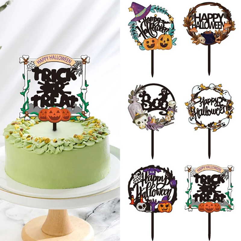 Halloween Castle Cake Topper Dessert Decoration Witch Ghost Pumpkin Spider Party Supplies Cake Topper