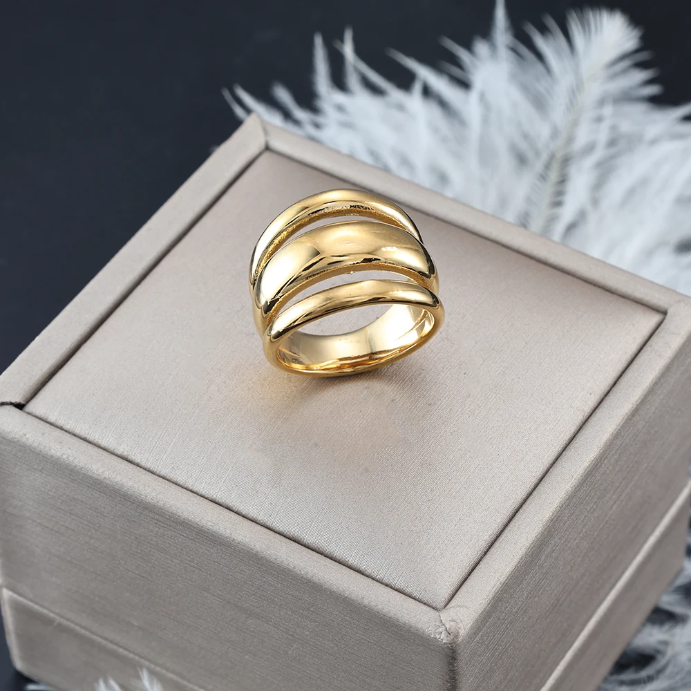 

ZMfashion Men's and women's style geometric three layer design stainless steel rings Fashionable Unique Wide band ring