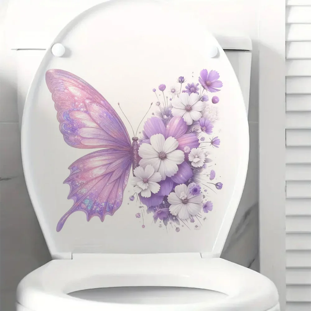 

Shiny Purple Butterfly and Fresh Flower Vinyl Decal Stickers Waterproof Vinyl Material, Ideal for Toilet, Home , Refrigerator