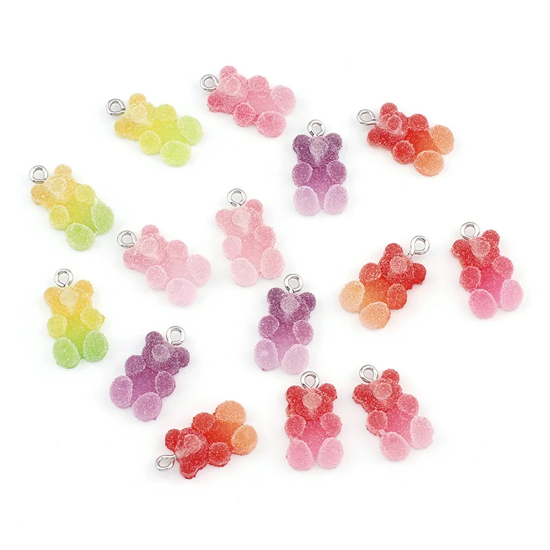 20Pcs Mix Size Colorful Bear Hearts Charms Resin Cabochons Glitter Gummy Candy Necklace Keychain Pendant DIY Making Accessories
