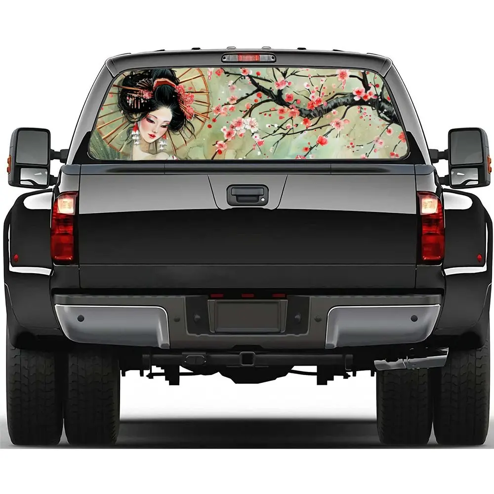 

Beauty Japanese Geisha Girl Car Rear Windshield Sticker Truck Window See Through Perforated Back Window Vinyl Decal Decoration
