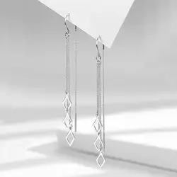 Silver Color Geometric Rhombus Earrings for Women Temperament Tassel Long Ear Line Earring 2021 Fashion Jewelry Gift