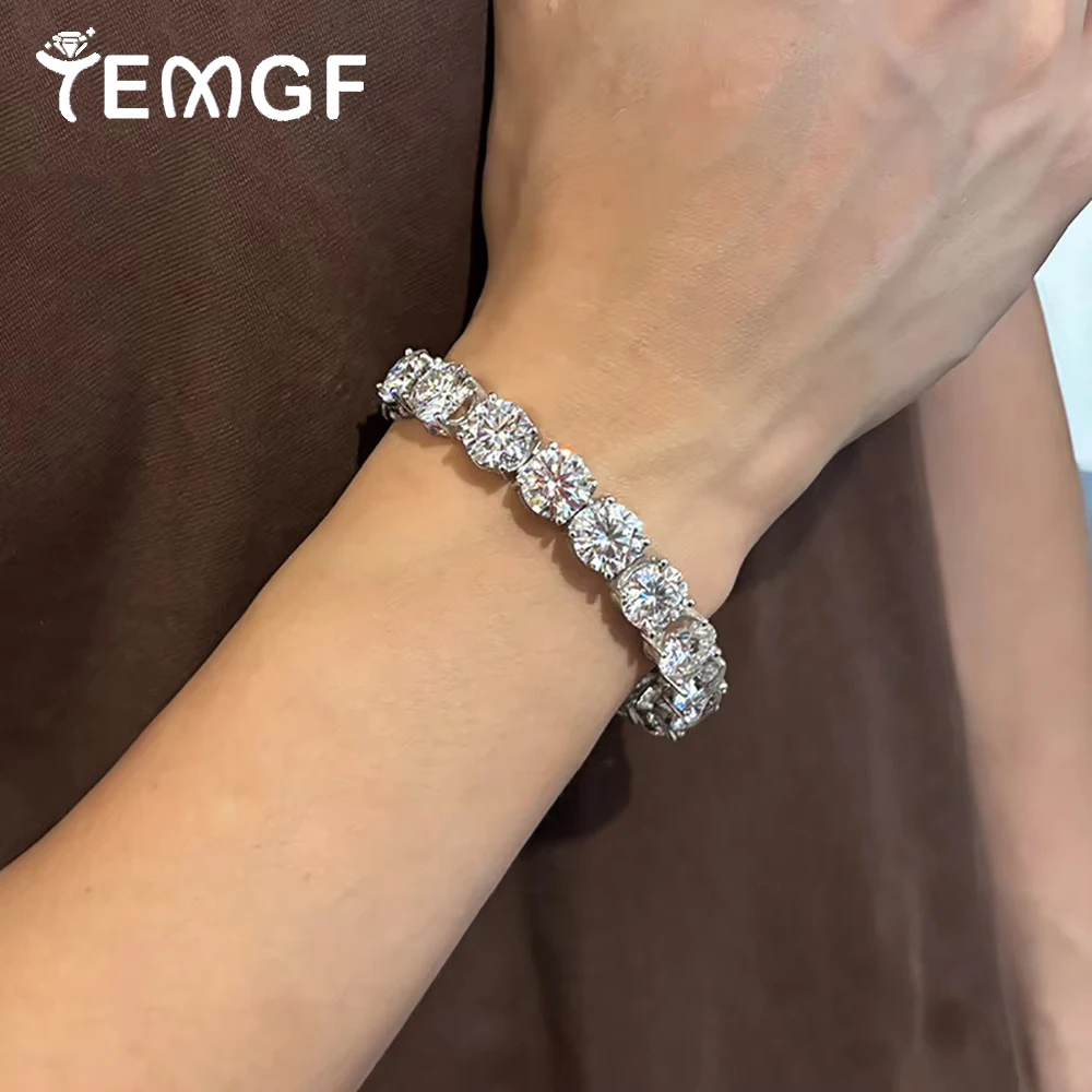 

Браслет TEMGF с муассанитом 10 мм, сертификация GRA, стерлинговое серебро 925 пробы, ручная цепочка для женщин и мужчин, роскошные сверкающие ювелирные изделия