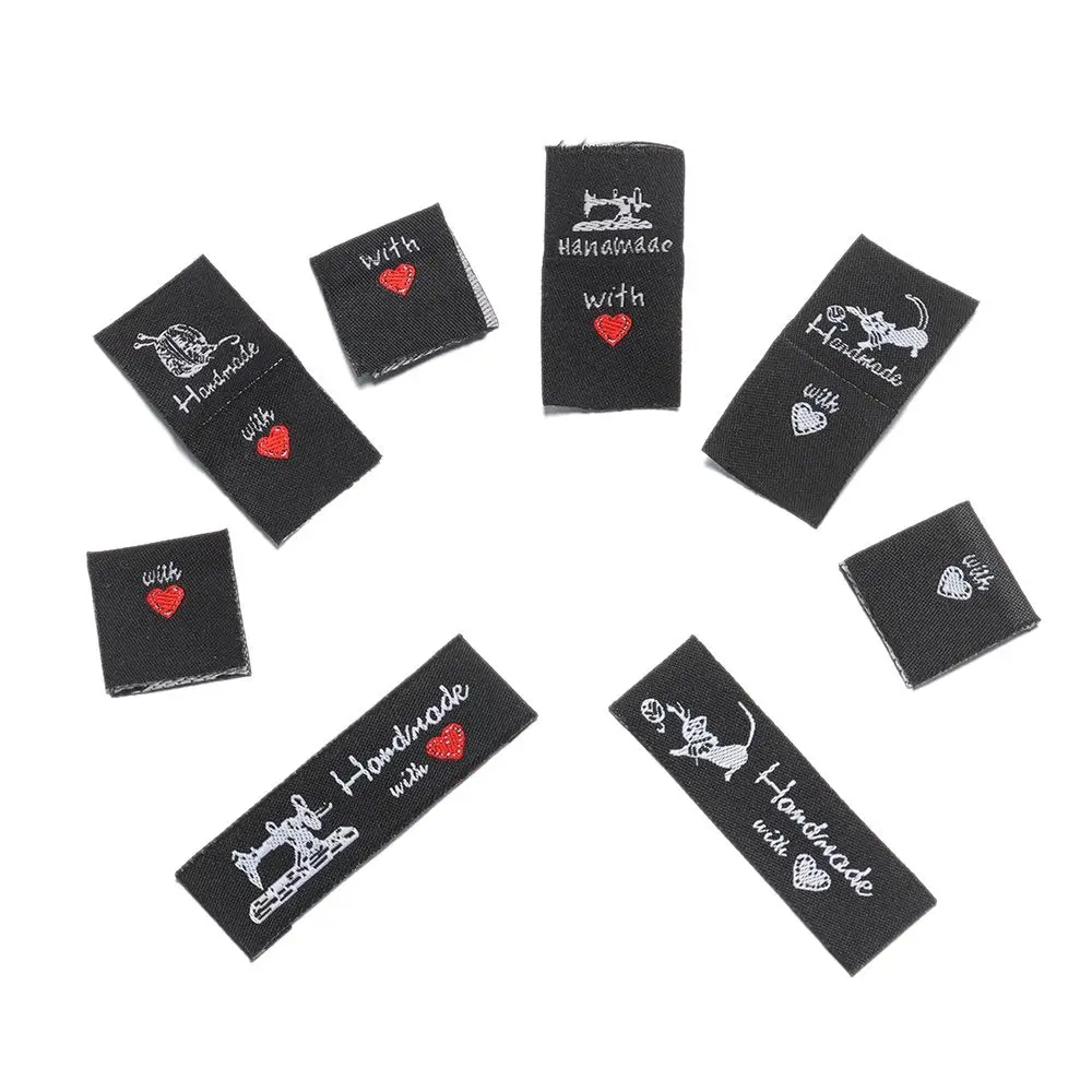 50PCS DIY Cartoon Cat Woven Supplies Sewing Machine Clothes Labels Garment Accessories Clothing Tags Handmade With Love