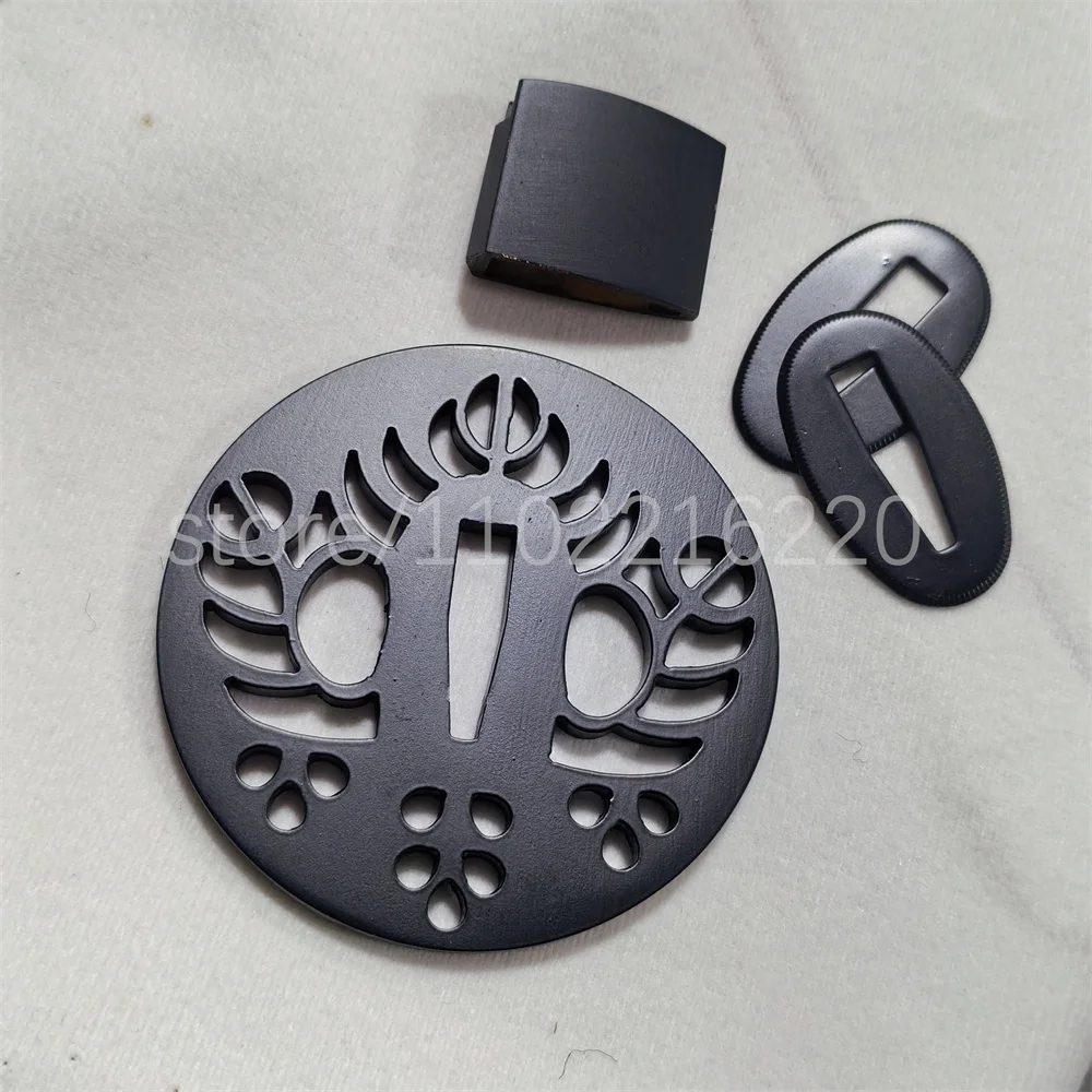 Nice Black Steel Iron Tsuba Handguard Brass Habaki Seppa For Real Japanese Samurai Katana Sword Fittings Accessory Parts