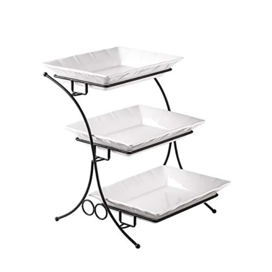 

Large Tiered Tray Stand 3 Tier Serving Tray Porcelain Baking Set with Serving Stand 3 Tier Buffet Server for Fruit Dessert Food