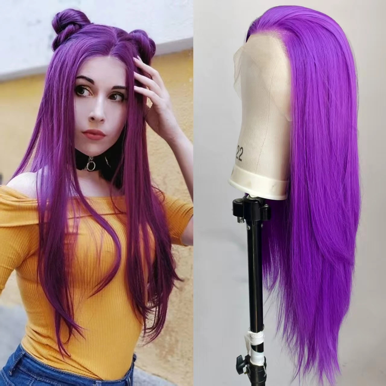 

Фиолетовый парик с кружевной передней частью из термостойкого синтетического волокна, темно-фиолетовый парик без клея для женщин, для косплея и повседневного использования