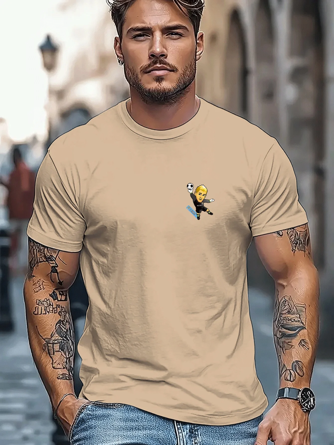 Single Men'S Top Crew Neck Short-Sleeved T-Shirt, Easy-Care, Soft, Summer, Soft to The Touch, Moisture-Wicking, Washable, Breath