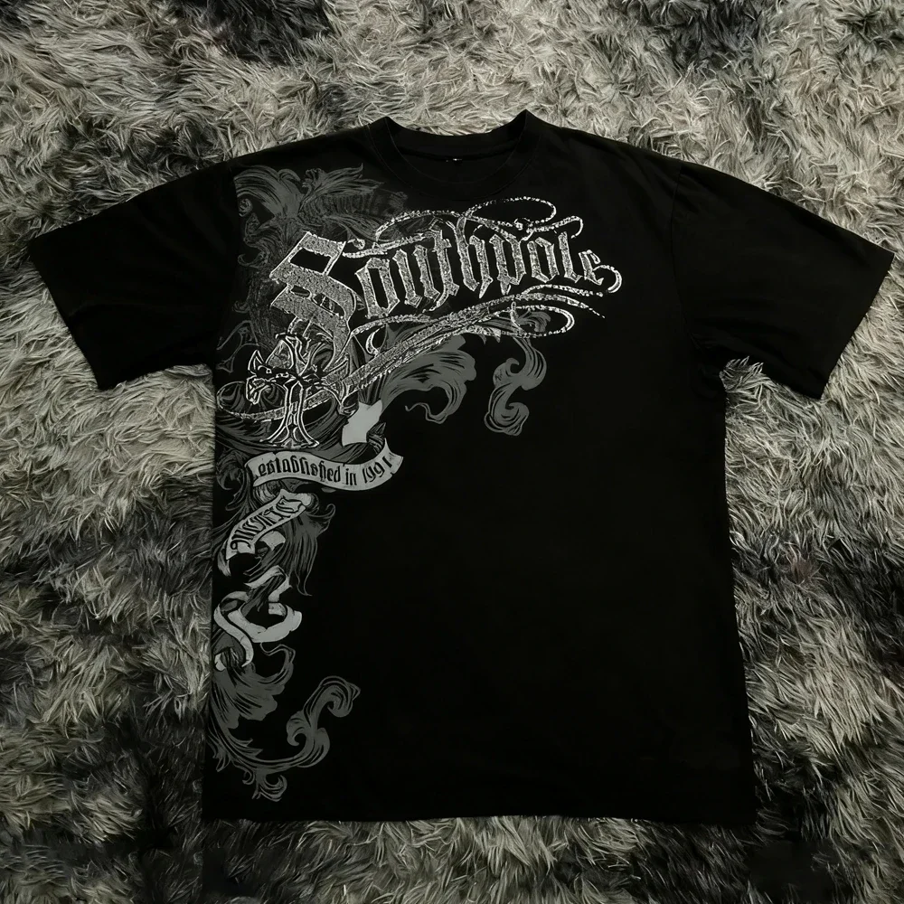 Klassisches Y2K Gothic Style T-Shirt Print Übergroßes T-Shirt High Street Shirts Gothic Rundhals Baumwolle Tops Neues Herren Damen T-Shirt