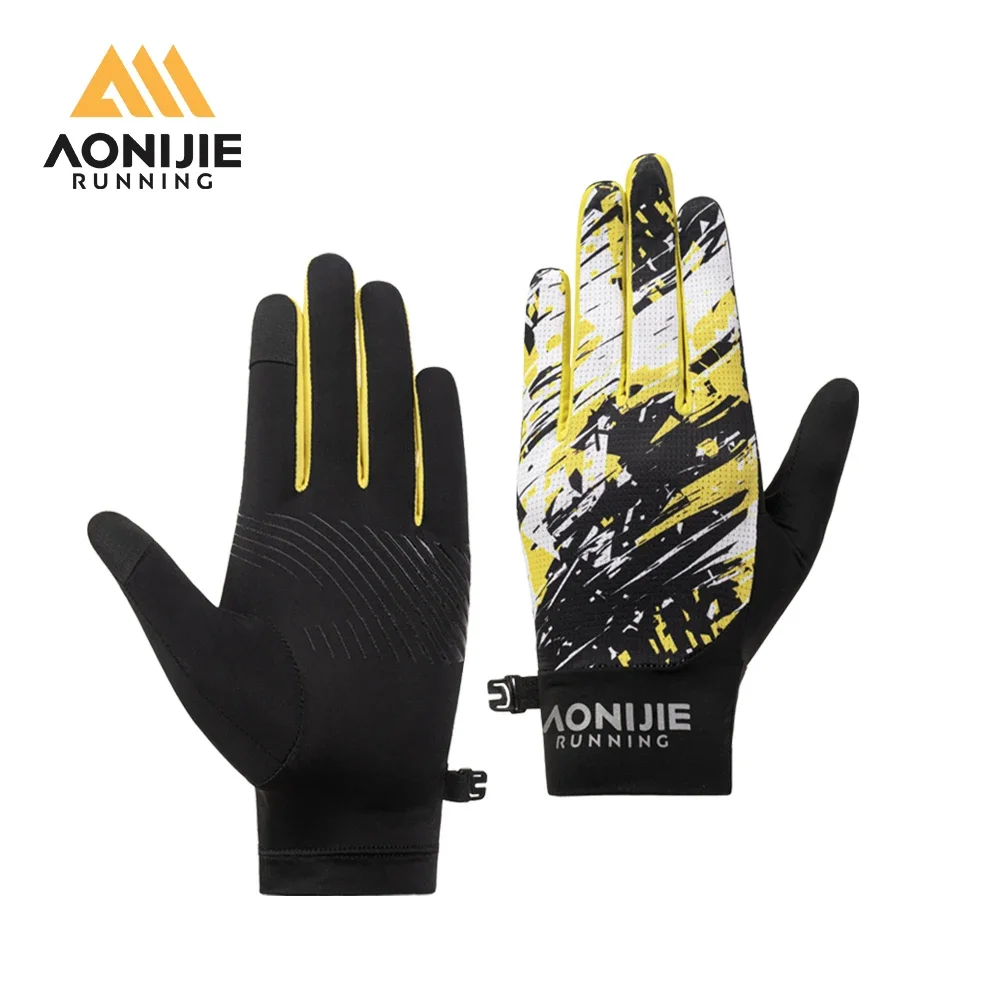 AONIJIE M59 guantes cálidos a prueba de viento antideslizantes guantes deportivos antideslizantes con dedos completos pantalla táctil de dos dedos para correr ciclismo