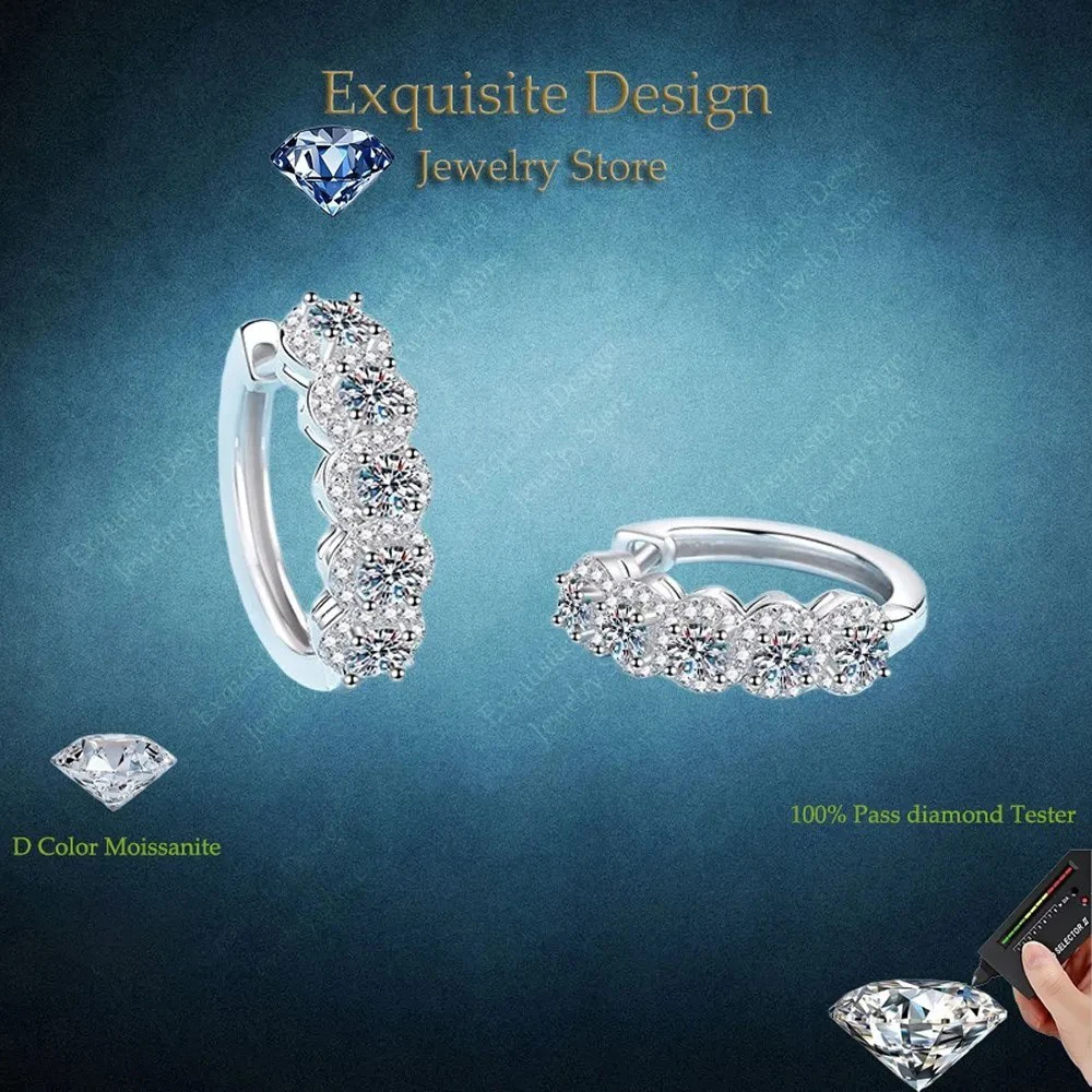 

Row Diamond Ear Buckle 1CT Moissanite Platinum Pt950 Hoop Earrings Birthday Gift Girl Valentine's Day Women Wedding Jewelry