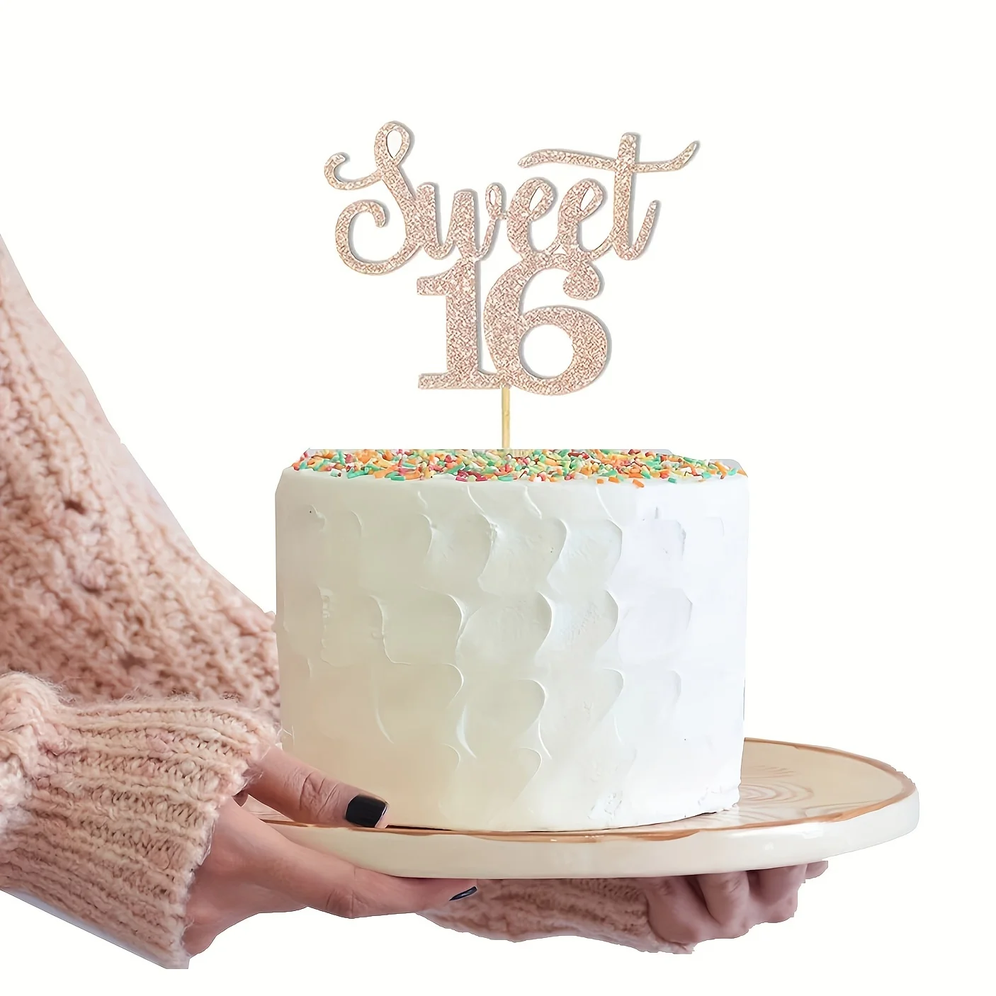 1 Stück, roségoldener Kuchen-Dekorationsaufsatz aus Papier Sweet 16, verwendet für jubelnde und glänzende Dekoration auf der 16. Geburtstagsfeier – Detail 8