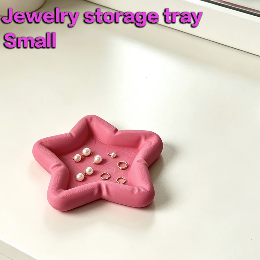 Cute Pink Small Jewelry Tray with a Five-Pointed Star Pattern, Made Using 3D Printing Technology, Suitable for Placing on the Dressing Table, in the Sink, and for Storing Jewelry It Is an Ideal Choice for Home Decor, Office Desks, Jewelry Trays, Creative Decorative Ornaments, Living Room, Bedroom, Wedding Ambiance, Bridal Parties, Birthday and Event Decorations, Home Party Decorations, Decorative Christmas Items, and Perfect Holiday Gifts.