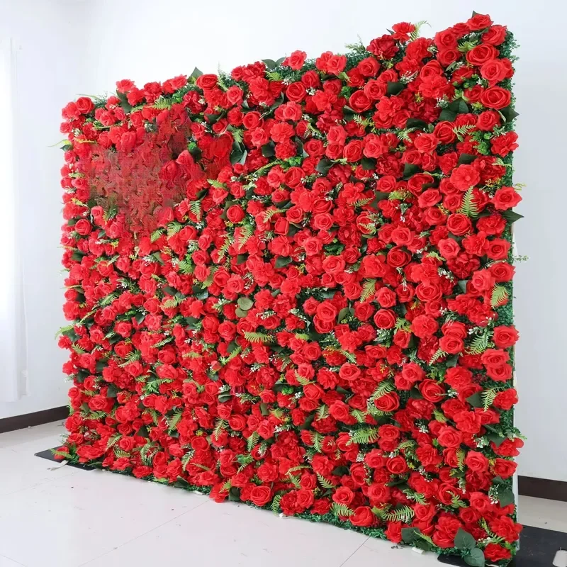 Decorative Flowers Artificial Red Flower Wall Custom Balcony Garden Vertical Green Wall Indoor Festive Decoration Wholesale