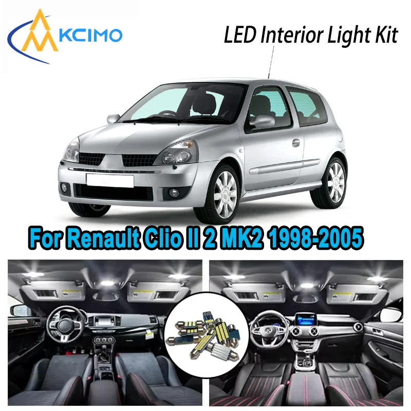 

High-Quality LED Interior Kit for Renault Clio 2 II MK2 1998-2005 1999 2000 Premium Error-Free Dome Map Trunk Automotive Lamps