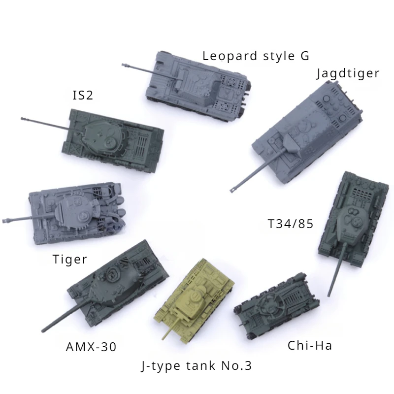 8pcs/set 1/144 4D Finished Tank Leopard Tiger T34 AMX-30 Main Battle Tank Mini Thumb Tank Military Sand Table Scene Toy