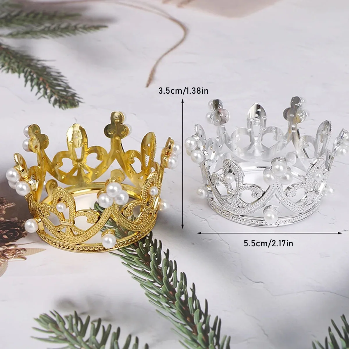 Mini Pearl Crown Cake Topper Romantic Garland Happy Birthday Children Hair Ornaments Wedding Decoration Favors Party image 6