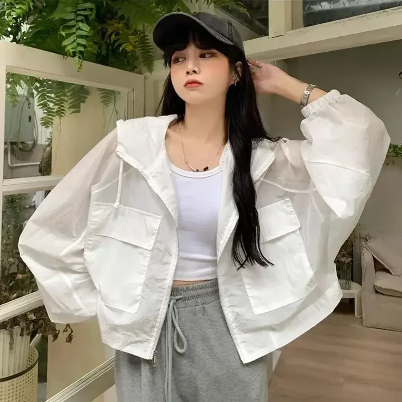 

Повседневный кардиган с защитой от солнца, женская уличная короткая куртка с защитой от ультрафиолета, солнцезащитный костюм с капюшоном, пальто для женщин