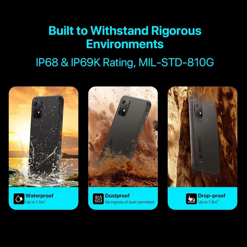 UMIDIGI BISON X20 Waterproof Rugged Smartphones 6.53Inch HD+ Helio P60 Octa Core 6GB+128GB Android 13 Mobile Phone 6000mAh NFC